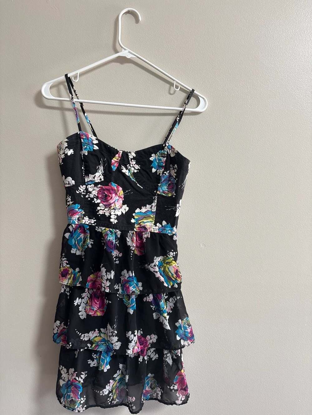 Aeropostale Floral Tiered Ruffle Camisole Dress with Smocked Back